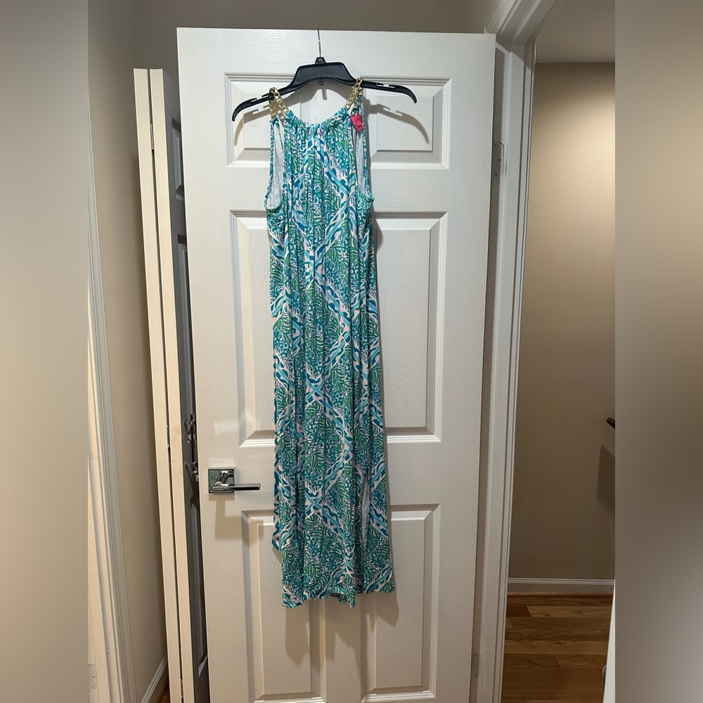 Green and Blue Sleeveless Maxi Dress